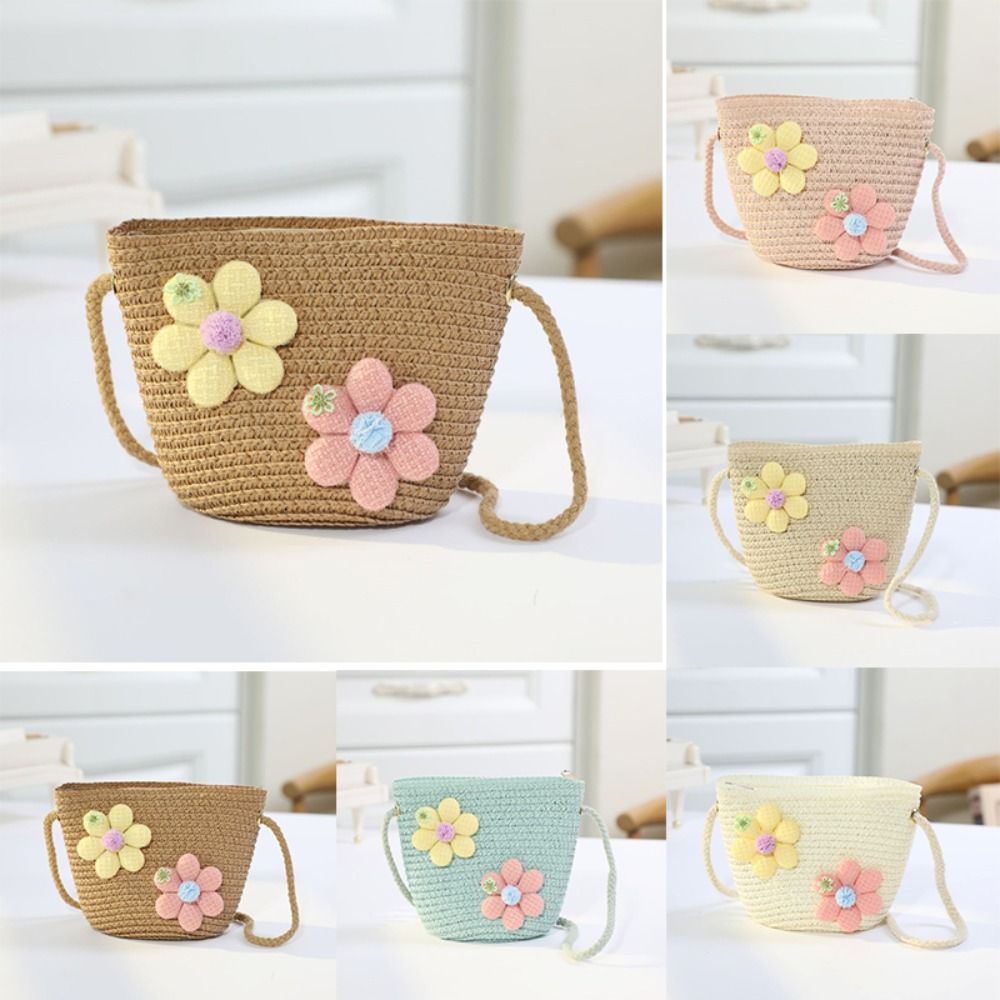 Flower Girl Basket - Borsa a tracolla in paglia intrecciata