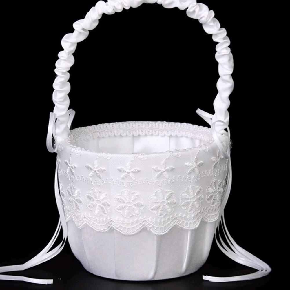 Flower Girl Basket - Romantico fiore perla Bowknot Basket cesto